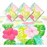 Sparkle and Bash 3 Pack Floral Plastic Tablecloth Table Cover 54"x108" for Hawaiian Luau Party Supplies