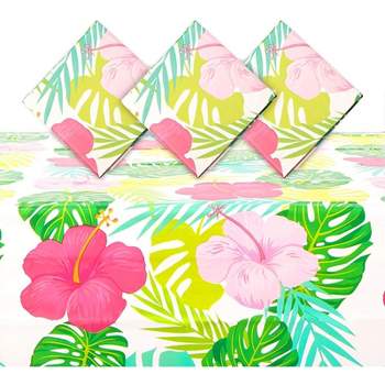 Sparkle and Bash 3 Pack Floral Plastic Tablecloth Table Cover 54"x108" for Hawaiian Luau Party Supplies