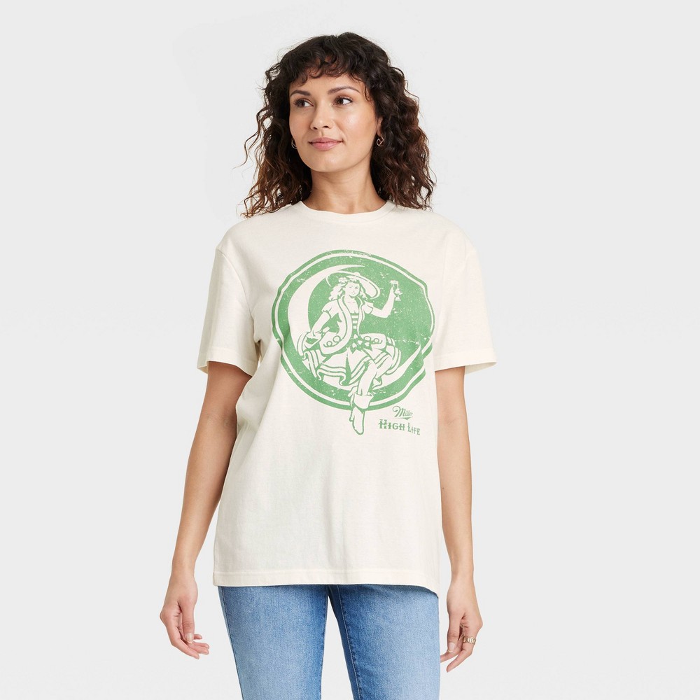 Women's Miller Lite Oversized Short Sleeve Graphic T-Shirt - Ivory M