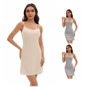 INSPIRE CHIC Women's 3 Packs Adjustable Spaghetti Strap Underdress Full Slips with Built-in Bra Shapewear - 1 of 4