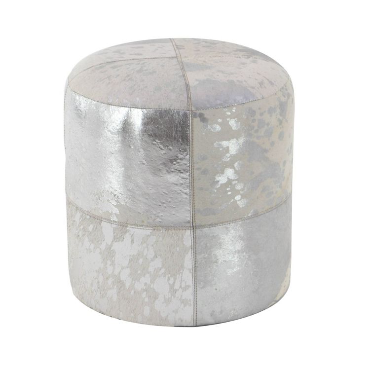 Contemporary Round Cowhide Leather Stool Ottoman - Olivia & May, 3 of 6