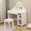 Kids Vanity with Lighted Mirror, 2 In 1 Little Girls Vanity Table & Stool, Kids Makeup with Drawer & Open Shelves for 3-9 Yrs Girls - 3 of 4