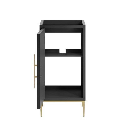 Black Solid Wood and MDF Single Bathroom Vanity Cabinet with Gold Base