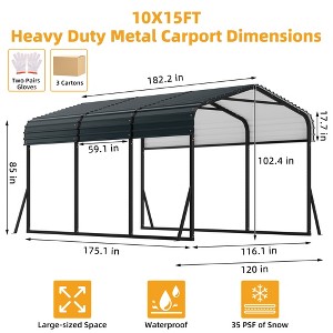 10 x 15 FT Metal Carport with Galvanized Steel Roof, Heavy Duty Metal Roof Carport with Enhanced Base, Tall Kits Garage for Tractors, Trucks, Boats - 1 of 4
