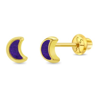 Girls' Crescent Moon Lapis Screw Back 14k Gold Earrings - In Season Jewelry