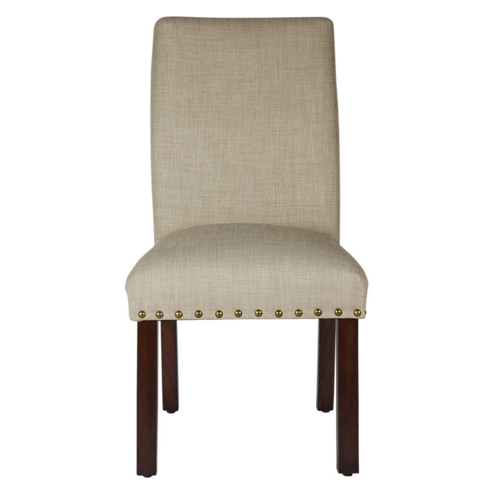 Linen Tan Nail Head Parsons Chairs Set of 2