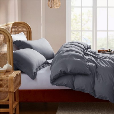 Grey Double Brushed Microfiber Queen Duvet Cover Set