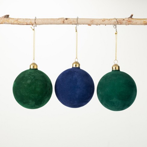 Velvet Ball Ornament Multicolor 4H Glass Set of 3