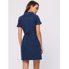 Allegra K Women's Collar Roll Up Short Sleeve Belted Button-Up Denim Shirt Dresses - 4 of 4