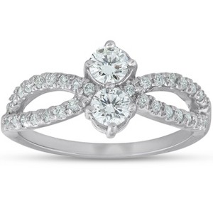 Pompeii3 3/4 Ct Two Stone Diamond Engagement Forever Us Anniversary Ring 14k White Gold - 1 of 4