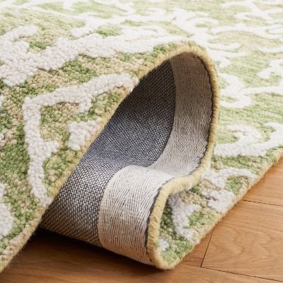 Light Green and Ivory Hand Tufted Wool Runner Rug