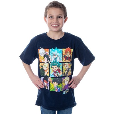 Seven Times Six Beyblade Burst Boys' Spinner Tops Graphic Character Grid T-Shirt Blue