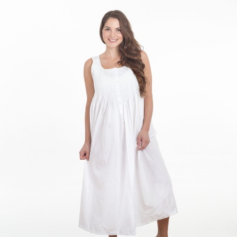 Saro Lifestyle Pure Cotton Full-length Sleeveless Embroidered Nightgown ...