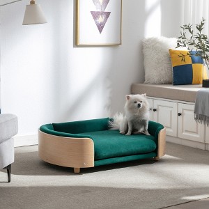 Spassway 11"H*27"W*39"L Oval Velvet Pet Bed with Cushion Solid Wood Frame Dog Bed for Medium and Large Dogs Comfy Dog Couch Sofa for Dogs Cats - 1 of 4