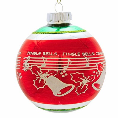 Christopher Radko Company 4.25 In Jingle Bell Music Flocked Ball Shiny Brite Vintage Inspired Tree Ornaments