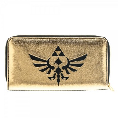 Bioworld Legend of Zelda Legend Hyrule Crest Logo Black and Gold Zip Around Clutch Wallet