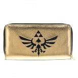 Bioworld Legend of Zelda Legend Hyrule Crest Logo Black and Gold Zip Around Clutch Wallet