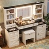 TIRAMISUBEST 61.5" Farmhouse Vanity Set with LED Mirror & Stool - 5 Drawers, 4 Cabinets, Glass Top Dressing Table for Bedroom - 2 of 4