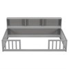 Full Size Floor Bed, Space Saving Pine Wood Bed Frame with Side Bookcase, Shelves, Guardrails, Opening, Modern Kids Floor Bed for Kids Bedroom - 3 of 4