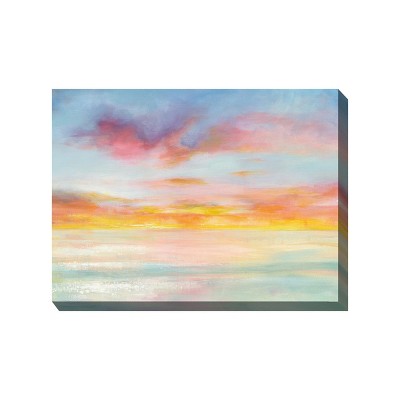 Cottage Garden West of The Wind Cloud 9 Blue, Orange, Yellow 40 x 30 Inch Waterproof Gallery Wrapped Canvas, Outdoor Garden, Yard, Patio All Weather