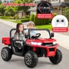 Costway 24V Ride on Dump Truck Electric 2-Seater Kids UTV w/Dump Bed & Bight Lights and Remote Control Red - 2 of 4