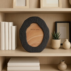 Decorative Textured Photo Frame with Abstract Oval Shape - Modern Frame for Living Room, Bedroom, Dorm, Tabletop, or Wall Gallery Display - 10", Black - 1 of 4
