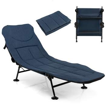 Costway Folding Camping Cot with  Detachable Mattress & 6-Position Adjustable Backrest Navy/Grey