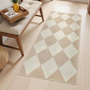 Checkered Print Washable Runners Hallways 2x4 Ultra Beige Small Rugs Entryway Low Pile Non Slip Bathroom Rug Modern - 1 of 4