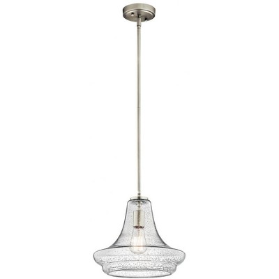 Everly 11.25" 1 Light Trumpet Pendant Clear Seeded Glass Brushed Nickel