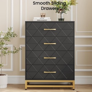 Jojoka Modern 4 Drawer Dresser for Bedroom and Closet, Space-Saving Wooden Storage Chest with Metal Pulls, Black - 1 of 4