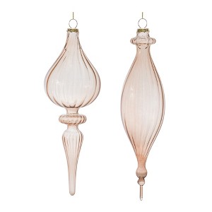Christmas Drop Glass Ornament Set with Ribbed Design, 8.5" Height, Rose & Gold Accents for Holiday Décor by Melrose - 1 of 3