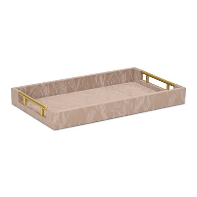 Cheung's Ausel Crinkled Gloss Pattern Tray with Gold Handles - Taupe