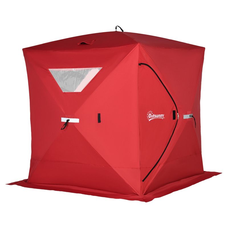Outsunny 4 Person Ice Fishing Shelter, Waterproof Oxford Fabric Portable Pop-up Ice Tent with 2 Doors for Outdoor Fishing, 4 of 10