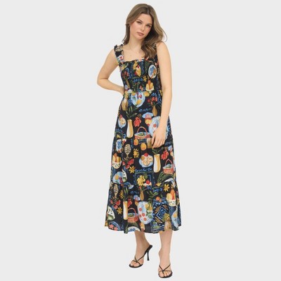 August Sky Women's Alfresco Print Smocked Midi Dress