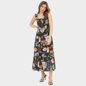 August Sky Women's Alfresco Print Smocked Midi Dress - 1 of 4