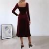 Womens Velvet Dress Sweetheart Neck Thigh Slit Slim Fit Midi Dress Velvet Christmas Dress High Waist Long Sleeve A Line Bustier Dress - 2 of 4