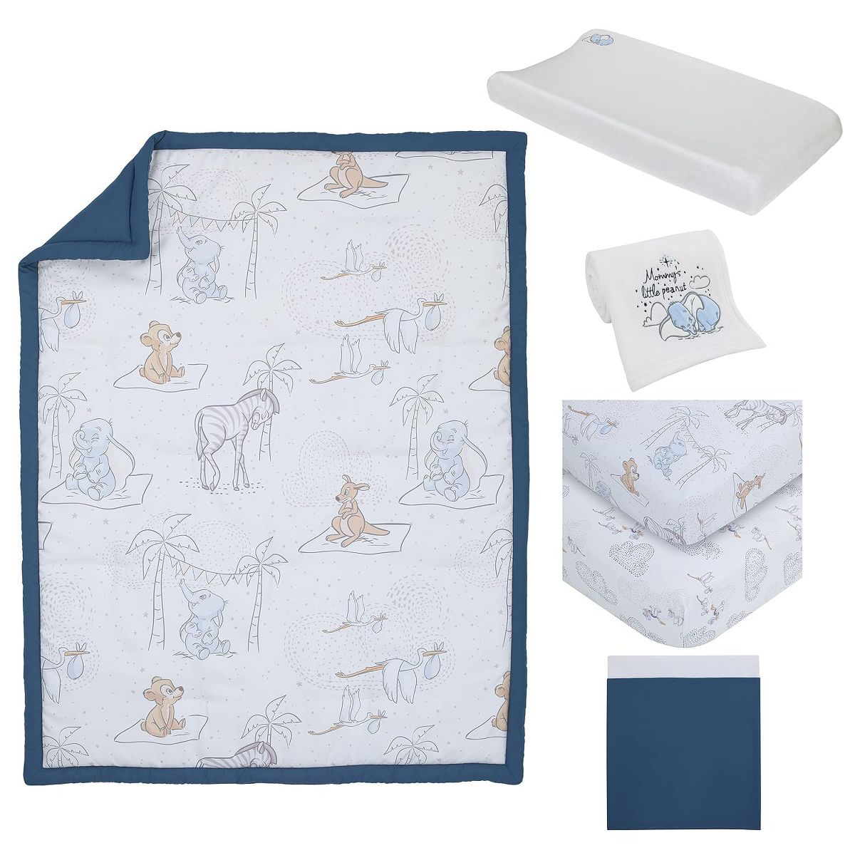 Disney Baby Dumbo Storybook Nursery 6-Piece Crib Bedding Set, Comforter, Fitted Sheets, Blanket, Changing Pad Cover & Wall Decal/Banner,