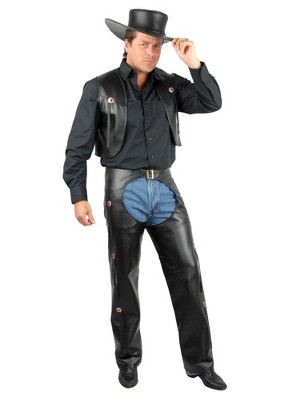 Charades Men's Leather Black Chaps And Vest Costume : Target