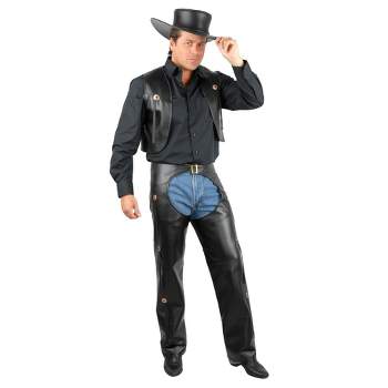 Charades Men's Leather Black Chaps and Vest Costume