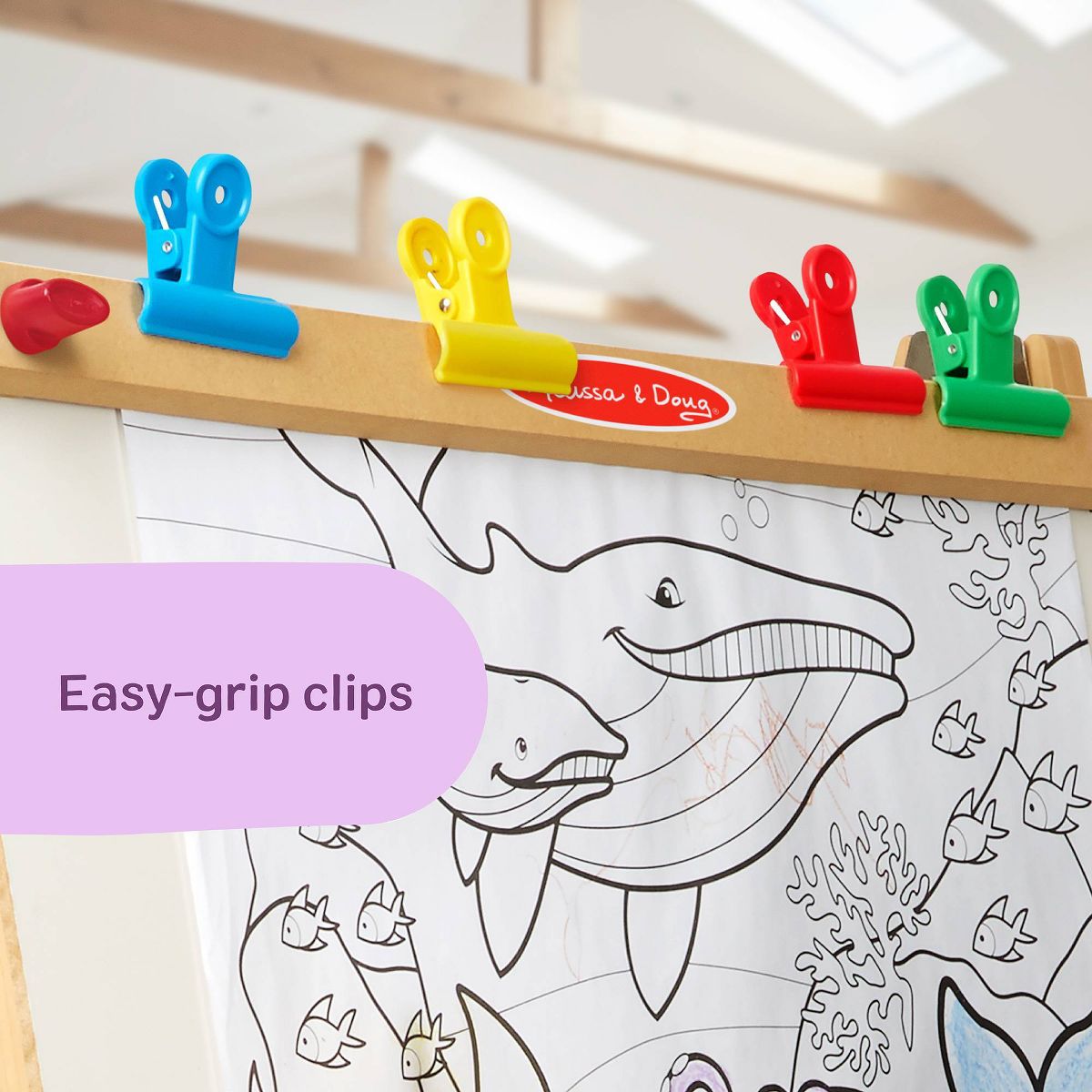 Melissa & Doug Deluxe Standing Art Easel - Dry-Erase Board, Chalkboard, Paper Roller - thumbnail 6
