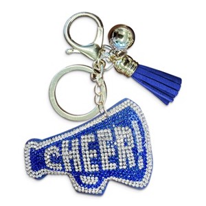 The Mardi Gras Krewe Sparkling Blue and Silver Rhinestone Cheerleader Megaphone Keychain – Perfect Bag or Purse Charm Accessory - 1 of 4