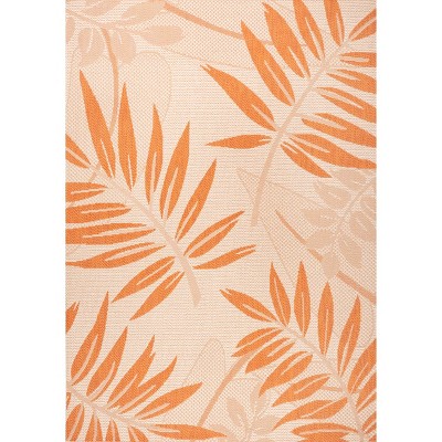 Tropical Palm Leaf Cream/Orange 4' x 6' Indoor/Outdoor Easy-Care Rug