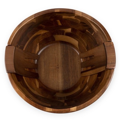 Acacia Wood Salad Bowl with Integrated Tossing Tools