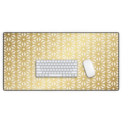 Cat Coquillette Asanoha Pattern Gold Desk Mat - Deny Designs