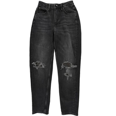 GUESS Womens Eco Crystal Rip Repair Mom Relaxed Fit Jeans