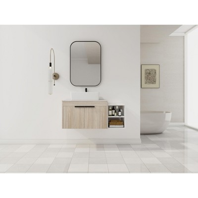 NicBex Floating Bathroom Vanity with 4 Styles Ceramic Basin,Bathroom Sink Vanity with Soft Close Doors,Bathroom Sink Cabinet for Bathroom,Oak