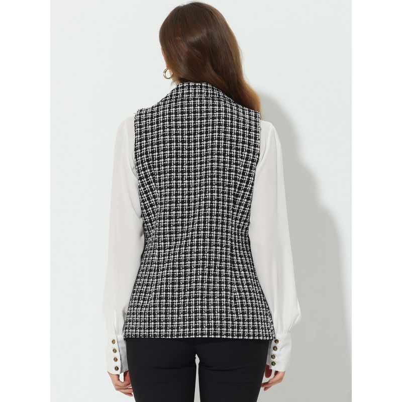 Allegra K Women's Vintage Tweed Open Front Plaid Sleeveless Office Blazer Vest, 4 of 6