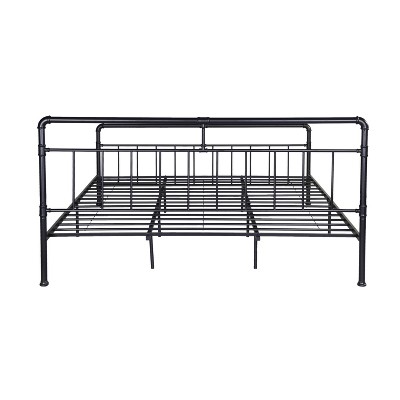 Flat Black King-Size Iron Bed Frame with Industrial Minimal Design