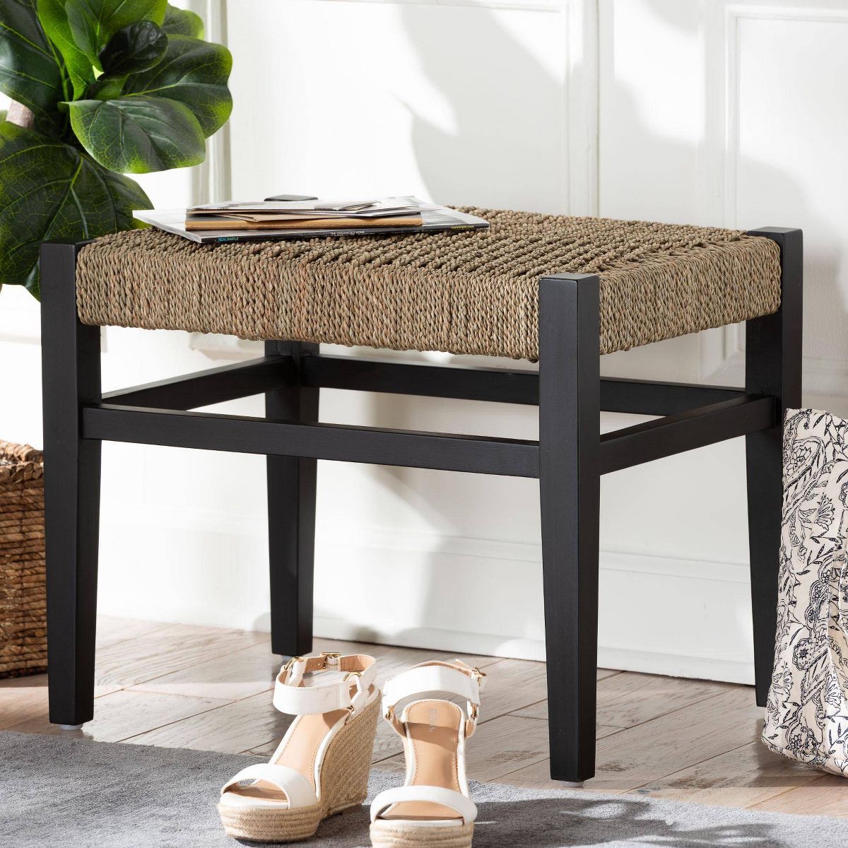 bali & pari Amber Seagrass Accent Bench Natural Brown/Black - thumbnail 4