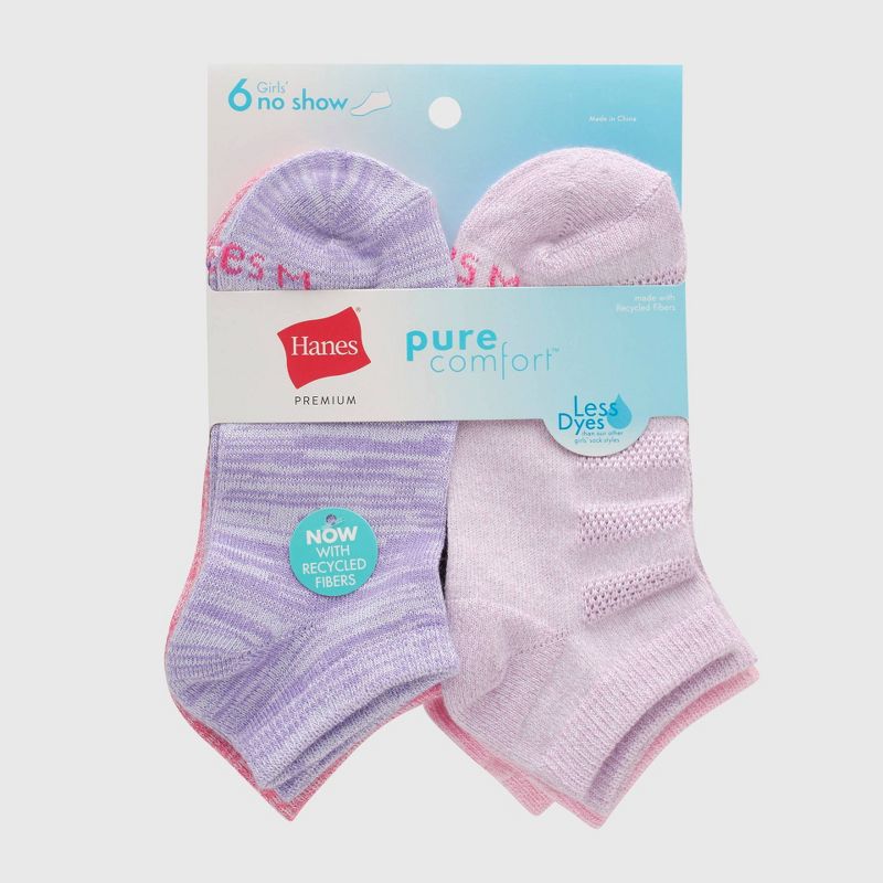 Hanes Premium Girls' 6pk No Show Socks - Colors May Vary, 4 of 5